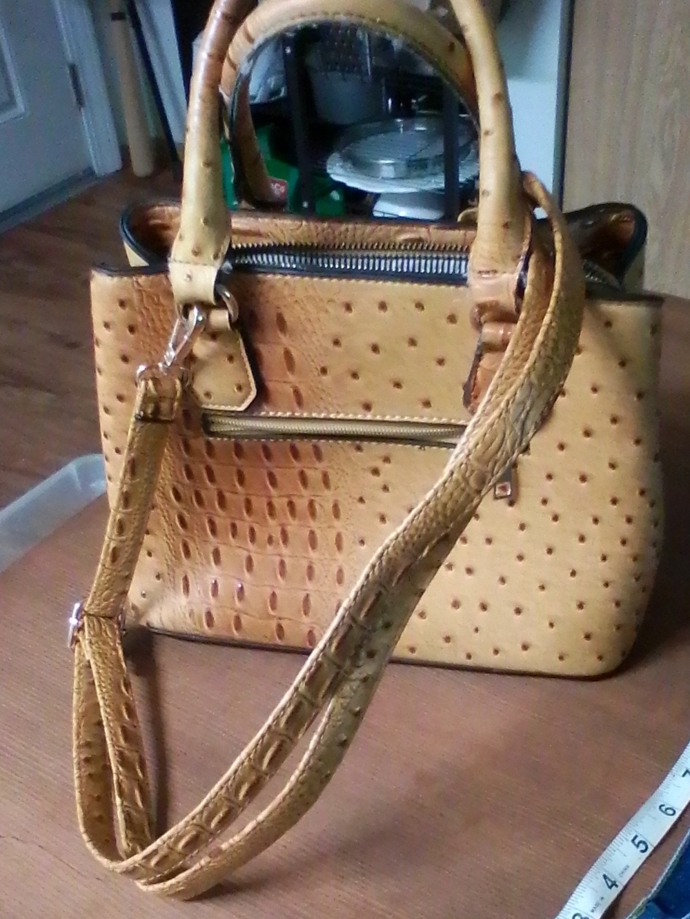 Tan Faux-Ostrich Texture Satchel Handbag - Women Bags